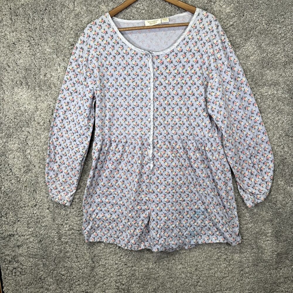 Vintage Victorias Secret Gold Label Floral Romper Large Cottagecore Long Sleeve
